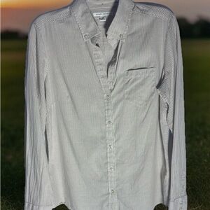 Banana Republic Cotton Button Down Tan And White Pinstripe Shirt Size Medium